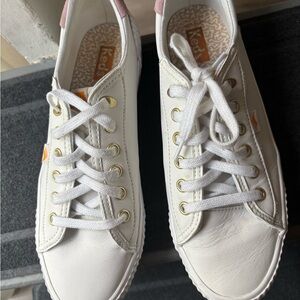 Keds Women's White Sneakers with Gold Eyelets